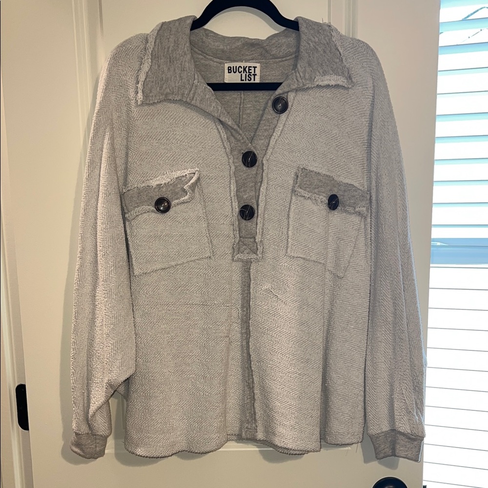 Bucket List Gray Button-Up Shirt